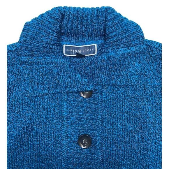 Karen Scott Petite Cardigan Sweater Top Women's‎ PXS Blue Black Marled Buttons - Picture 4 of 10